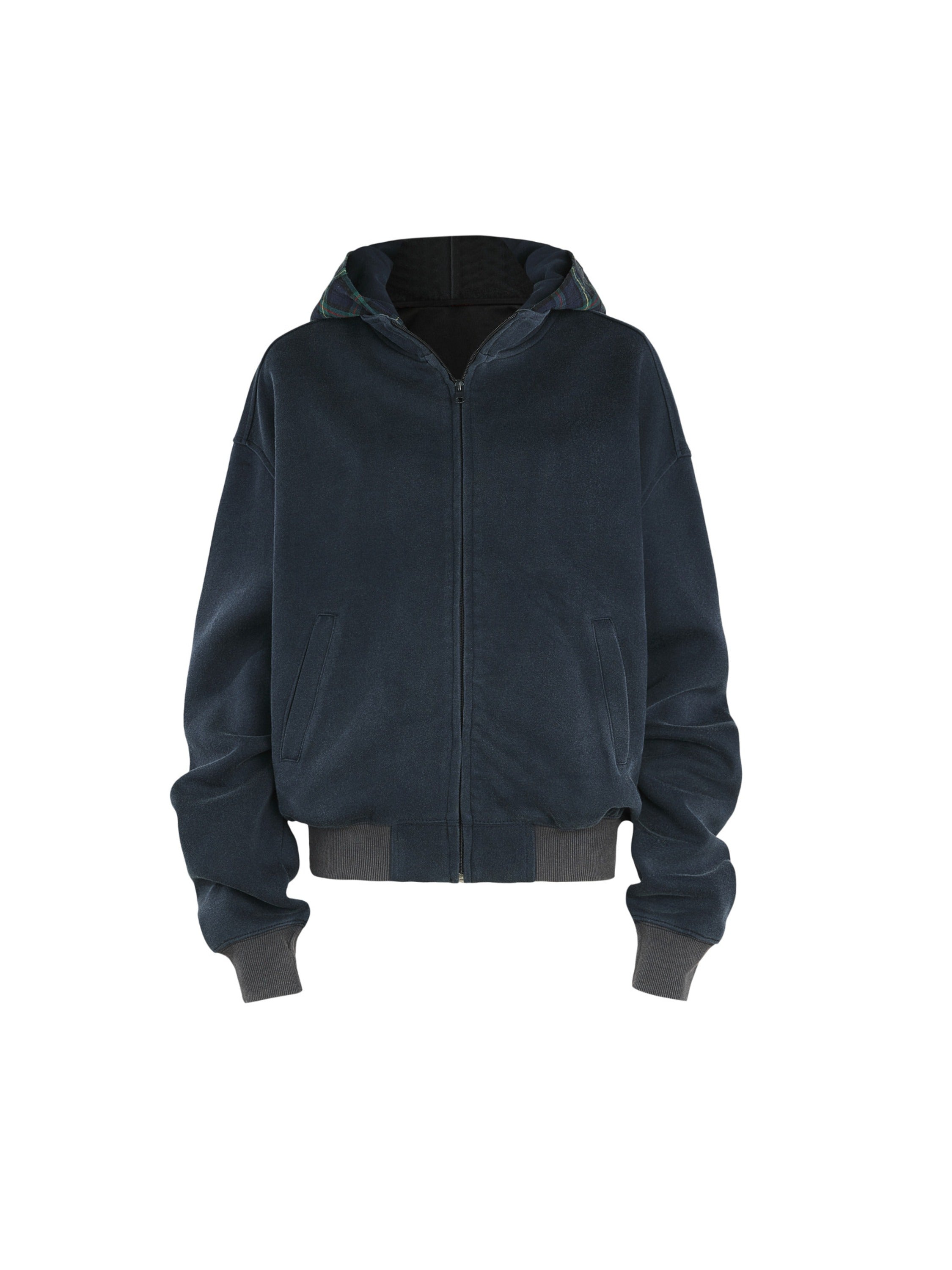 Spliced Plaid Fake Two-piece Hoodie
