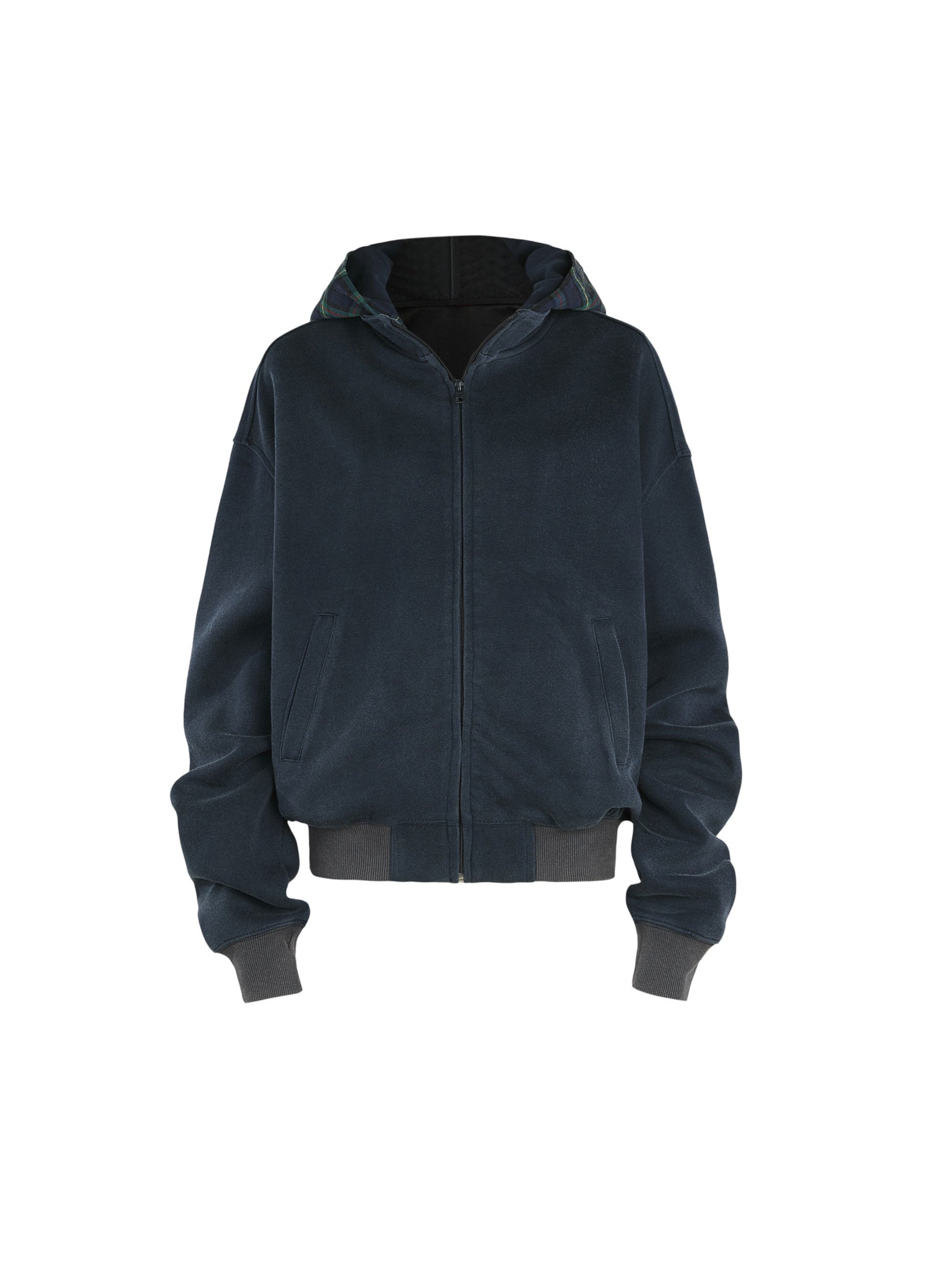 Spliced Plaid Fake Two-piece Hoodie