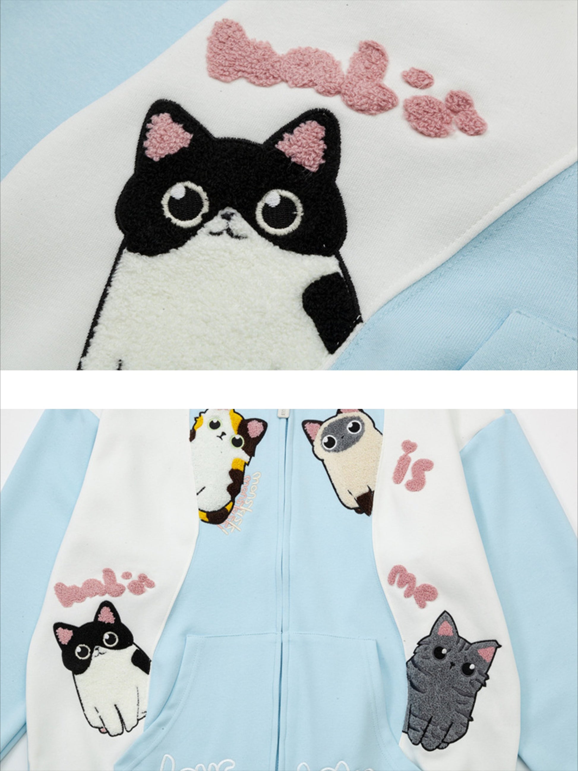 Cat Contrast Color Hoodie