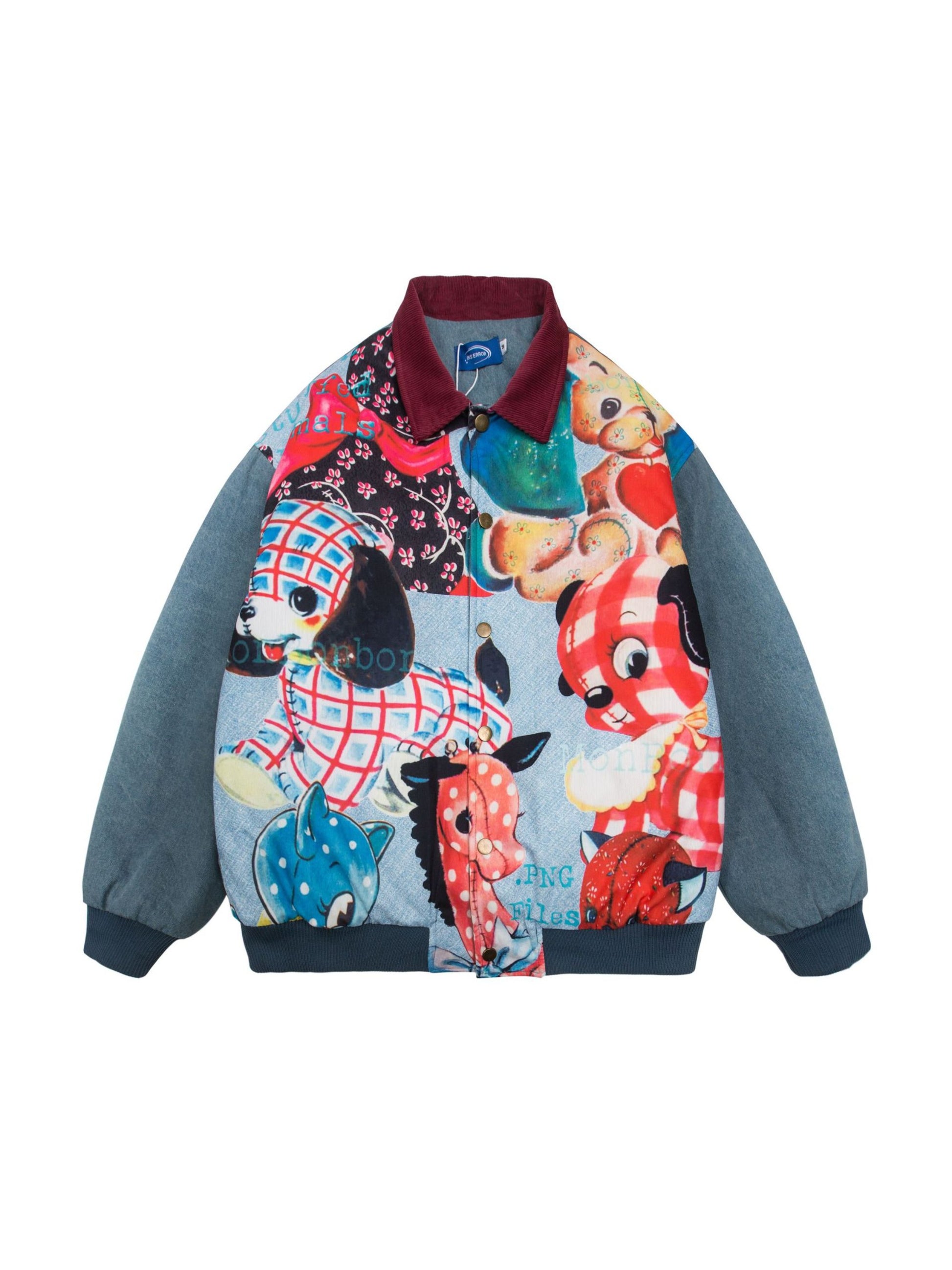 Retro Cartoon Contrast Color Stitching Lapel Jacket