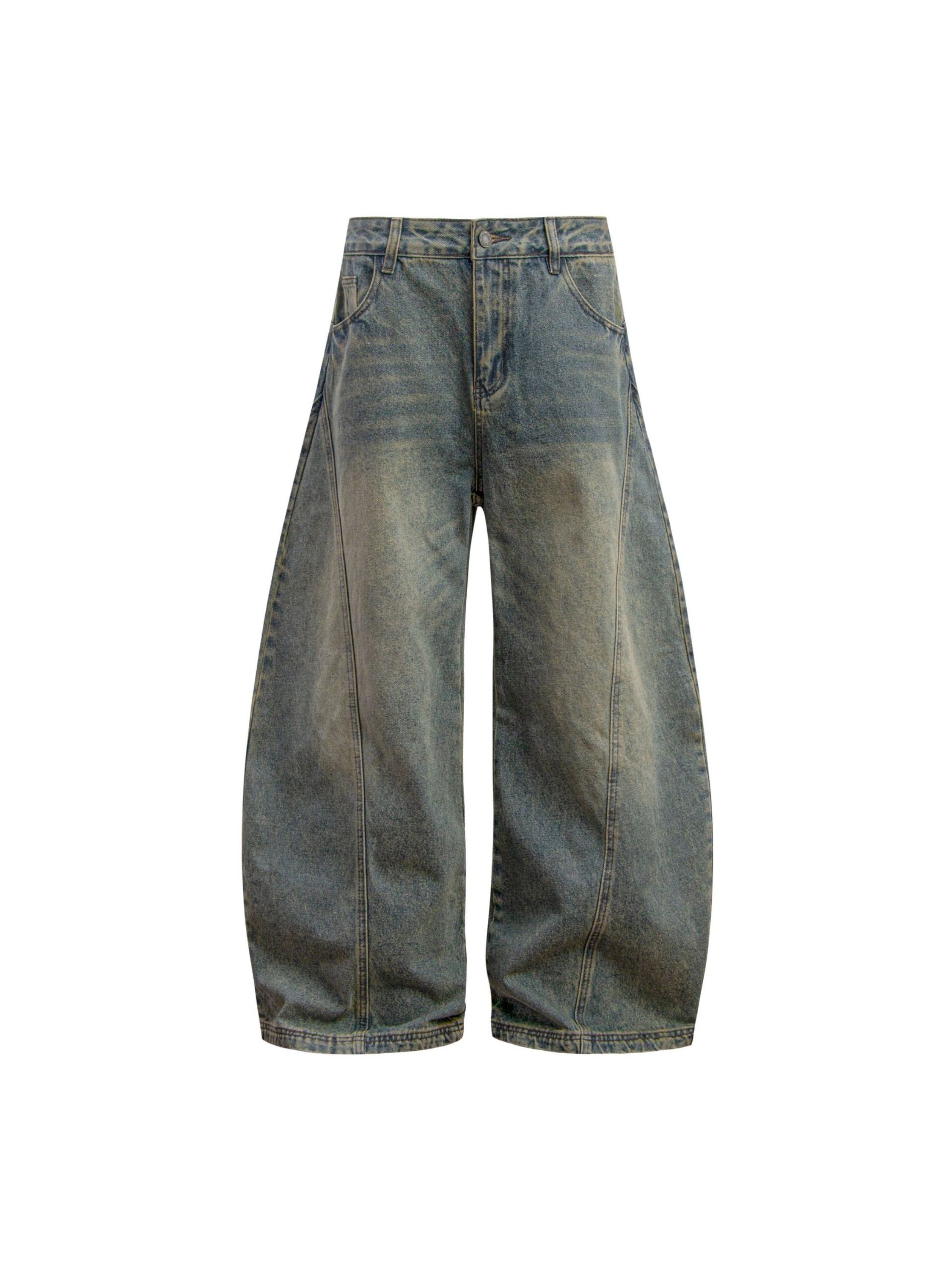 Washed Curved Splicing Jeans