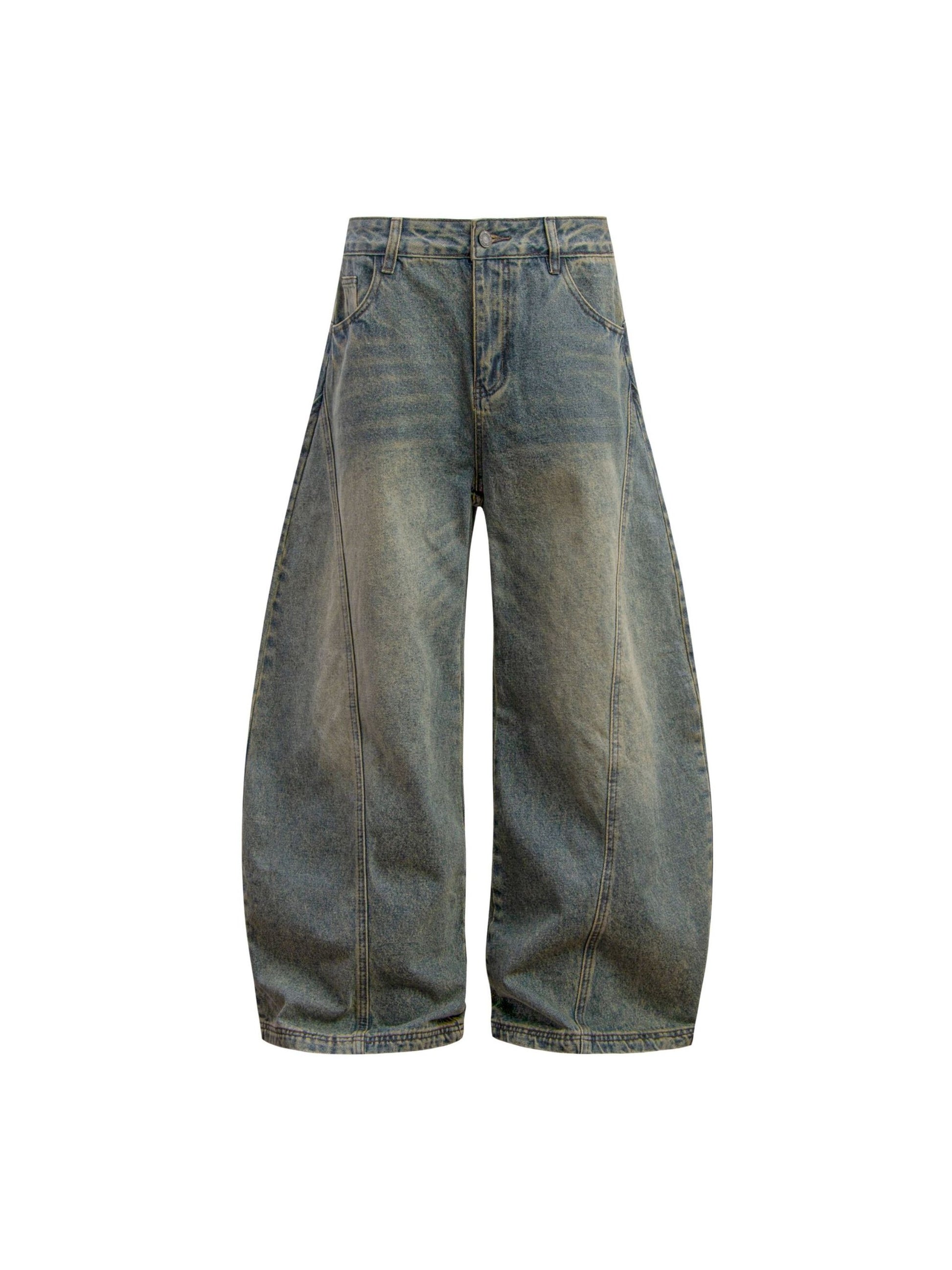 Washed Curved Splicing Jeans