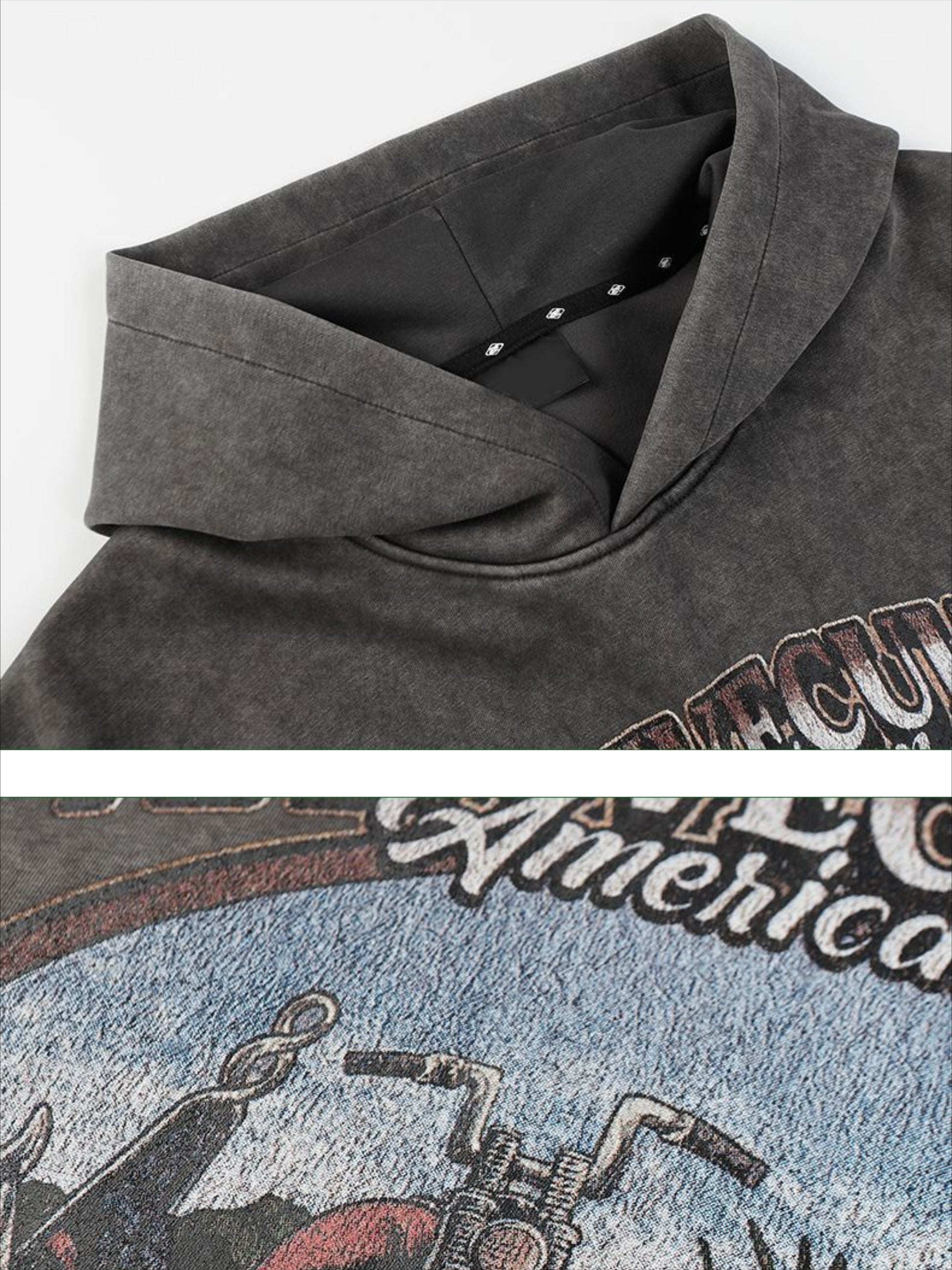 Vintage Washed Worn Loose Print Hoodie