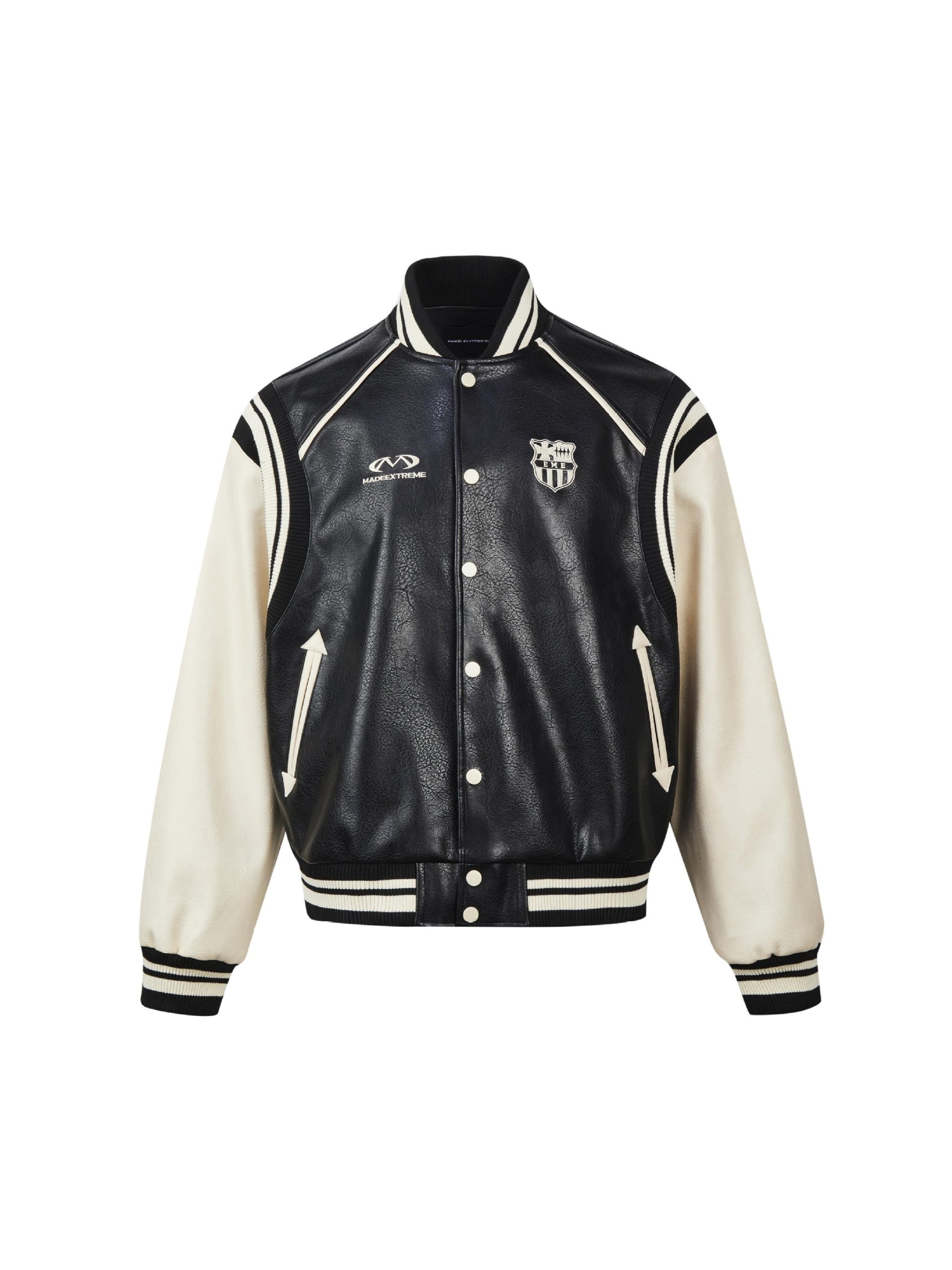Retro Badge Stitching PU Baseball Jacket
