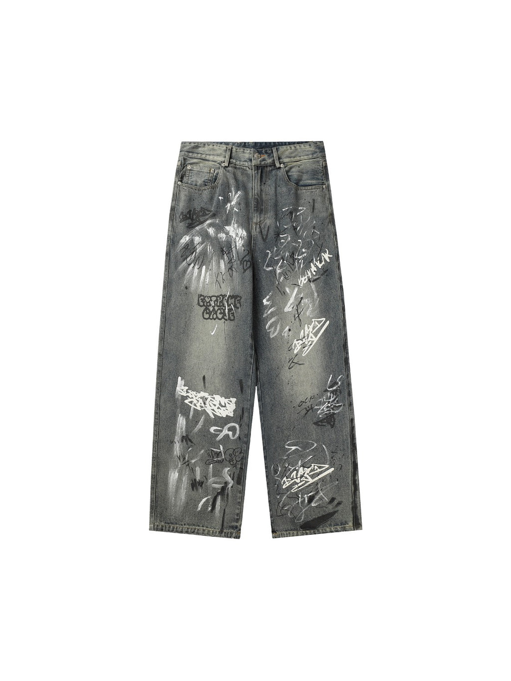 Washed Dirty Graffiti Jeans