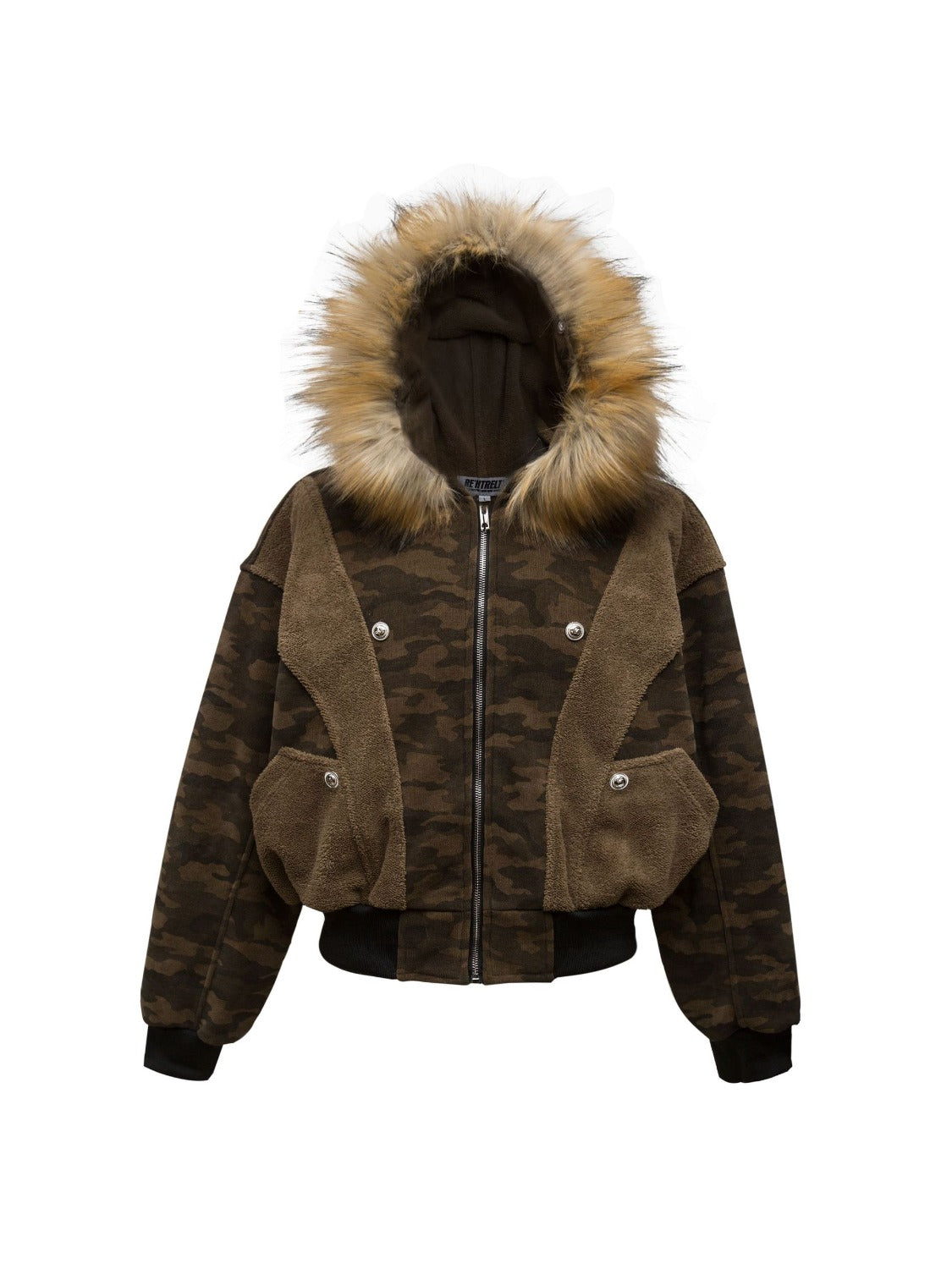 Vintage Camouflage Collision Color Assemble Coat