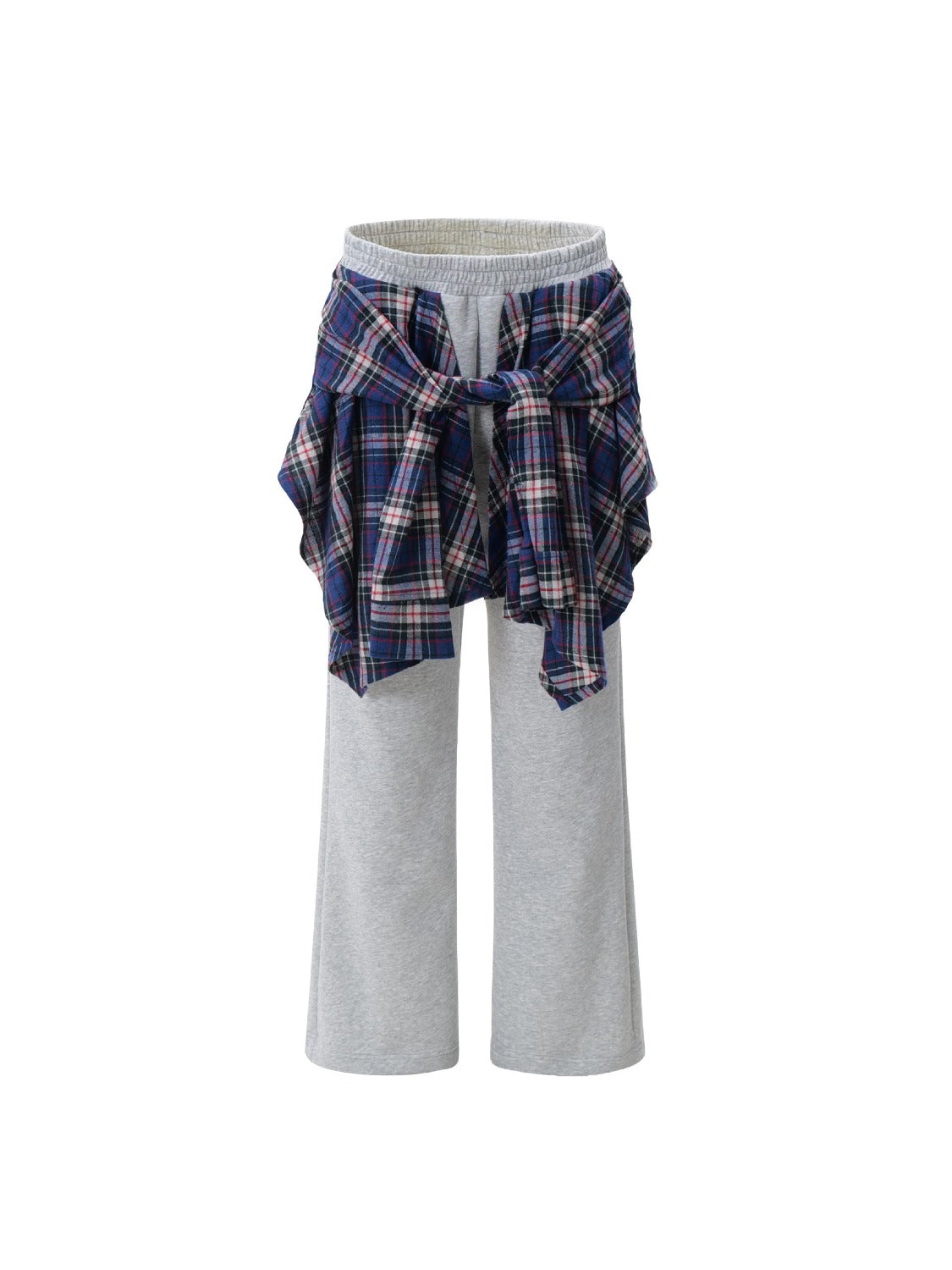 Patchwork Plaid Fake Two-piece Sweatpants