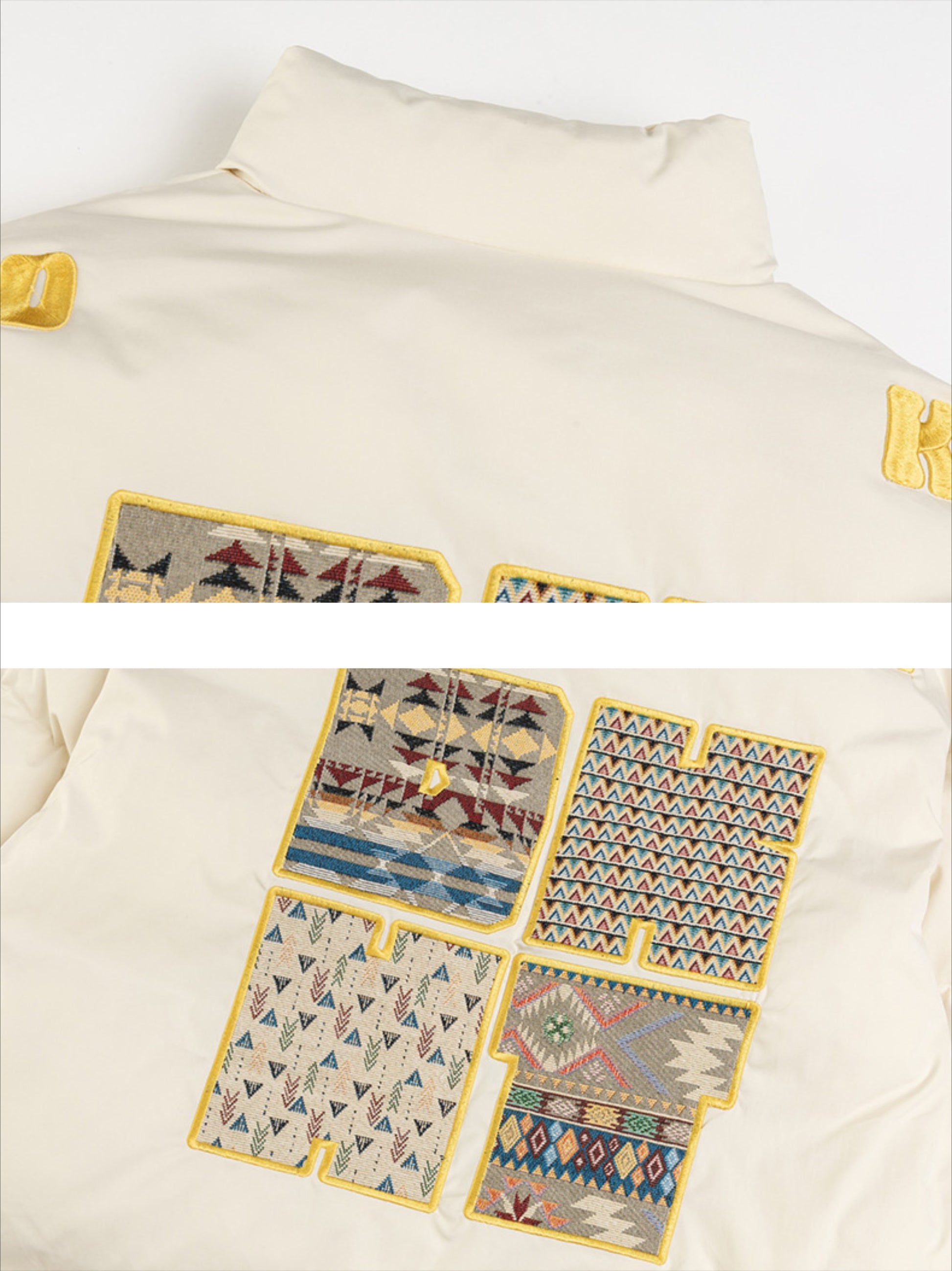 Lettering Embroidered Stand Collar Coat