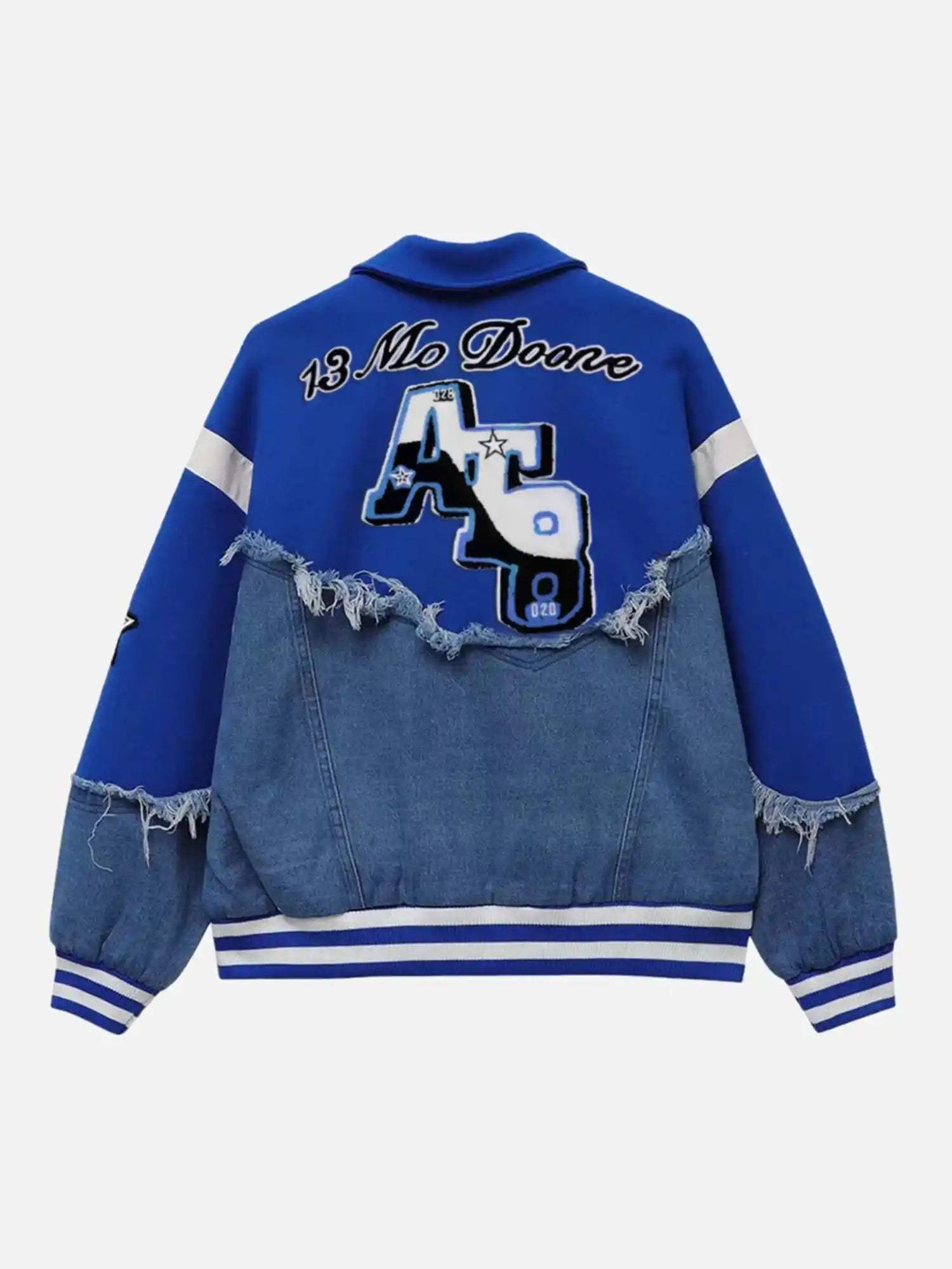Disguisen American High Street Denim Fabric Splicing Baseball Jacket