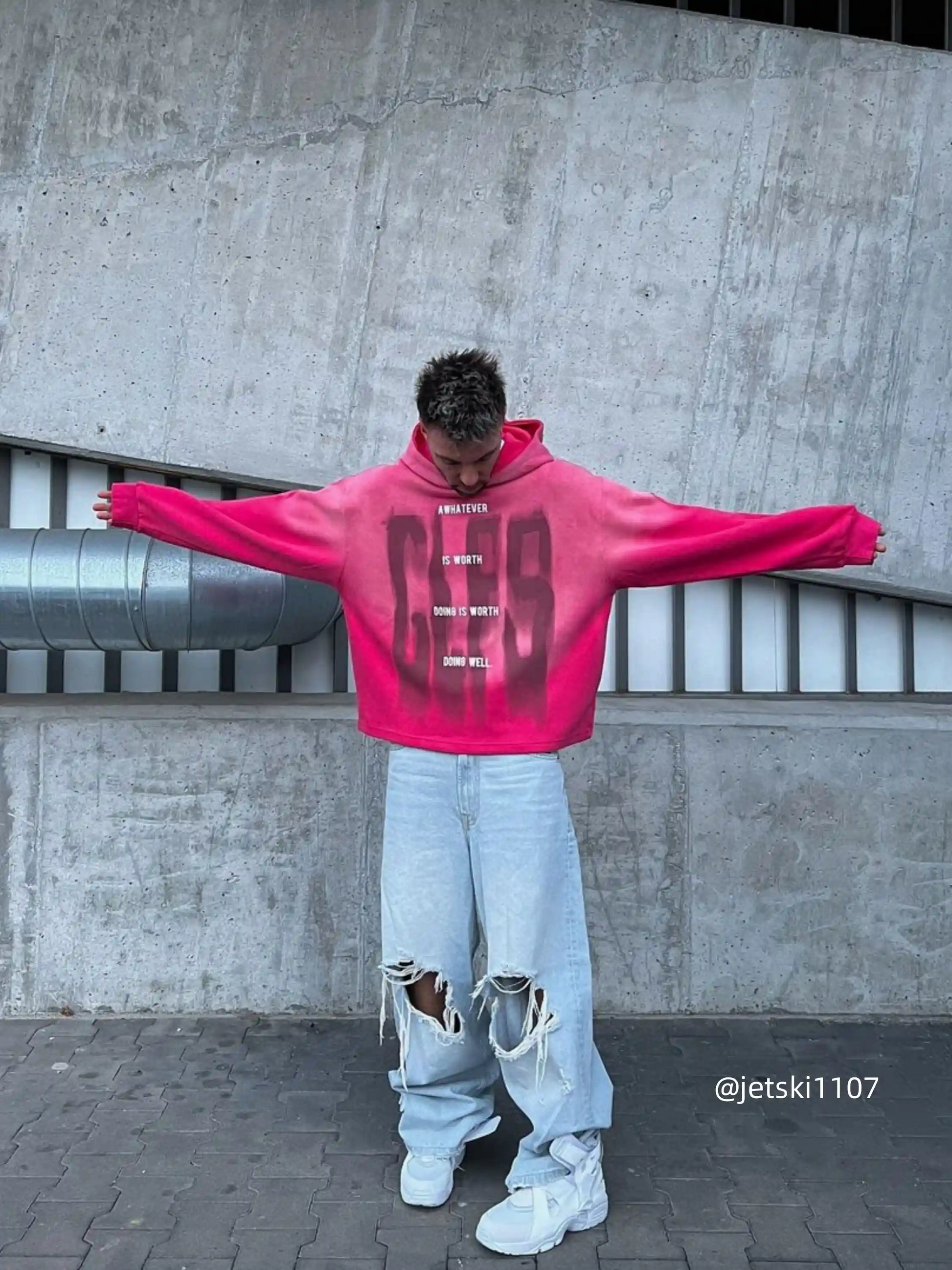 Graffiti Letter Gradient Distressed Hoodie