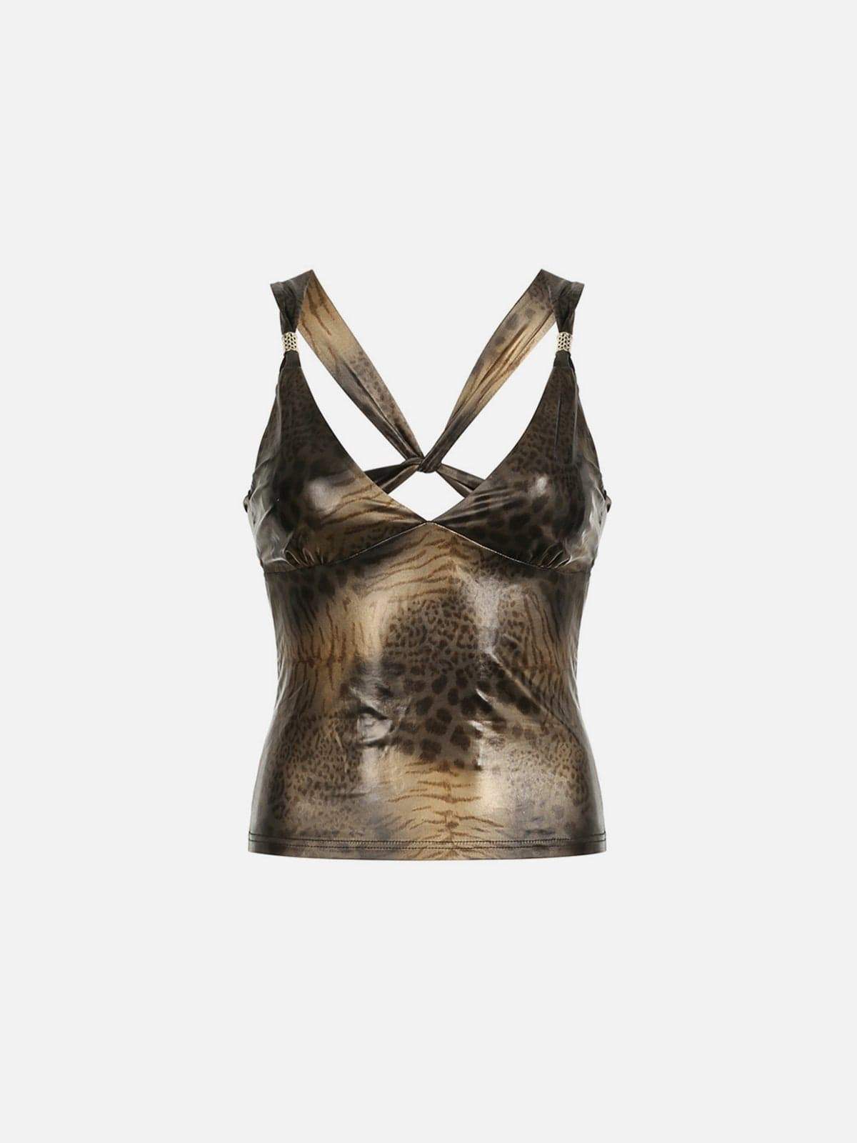 Disguisen Glossy Leopard Print Contrast Vest