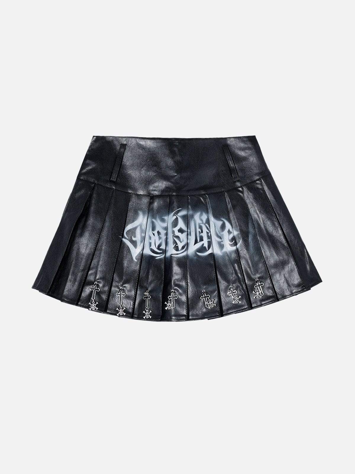 Disguisen Punk Style Metallic Pleated Skirt