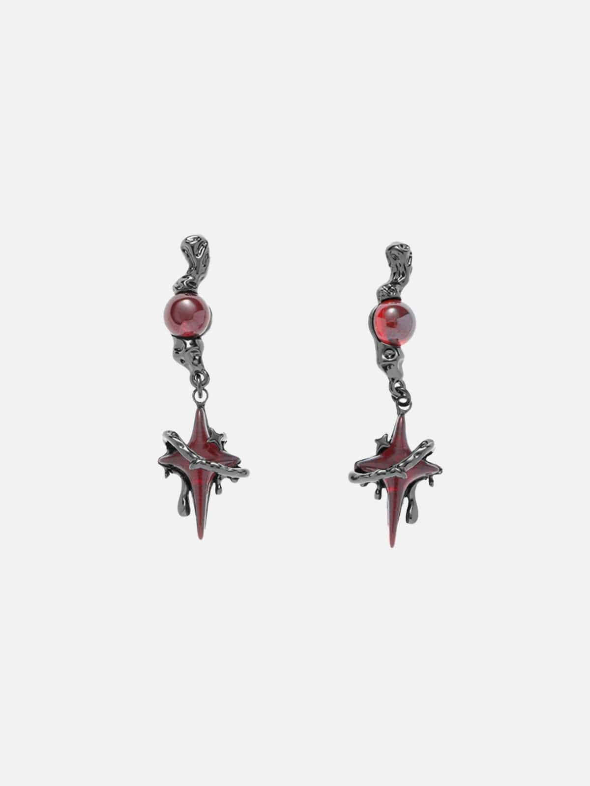 Disguisen Artificial Ruby Four-Pointed Star Earring
