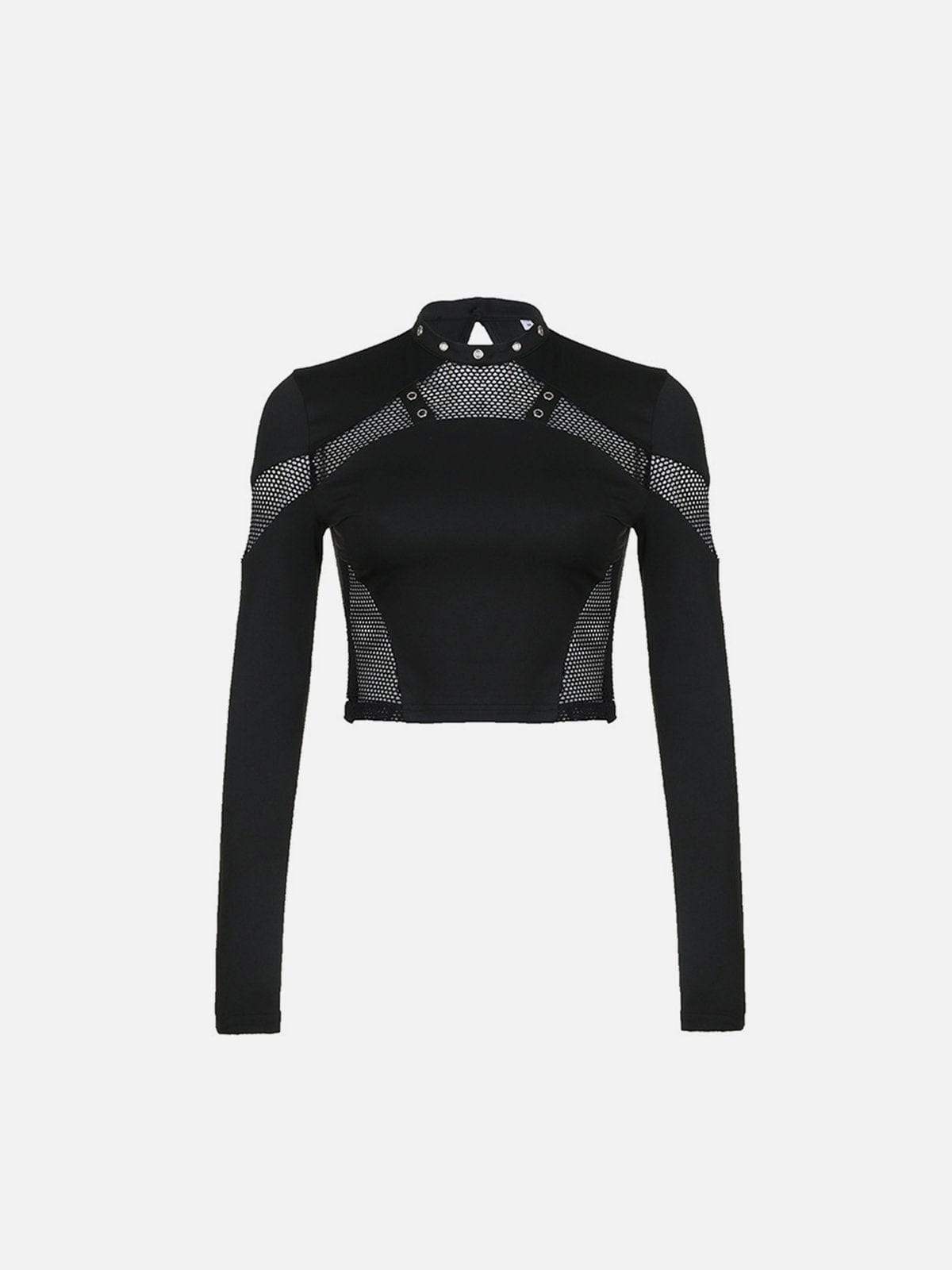 Disguisen Mesh Eyelet Cutout Crop Top