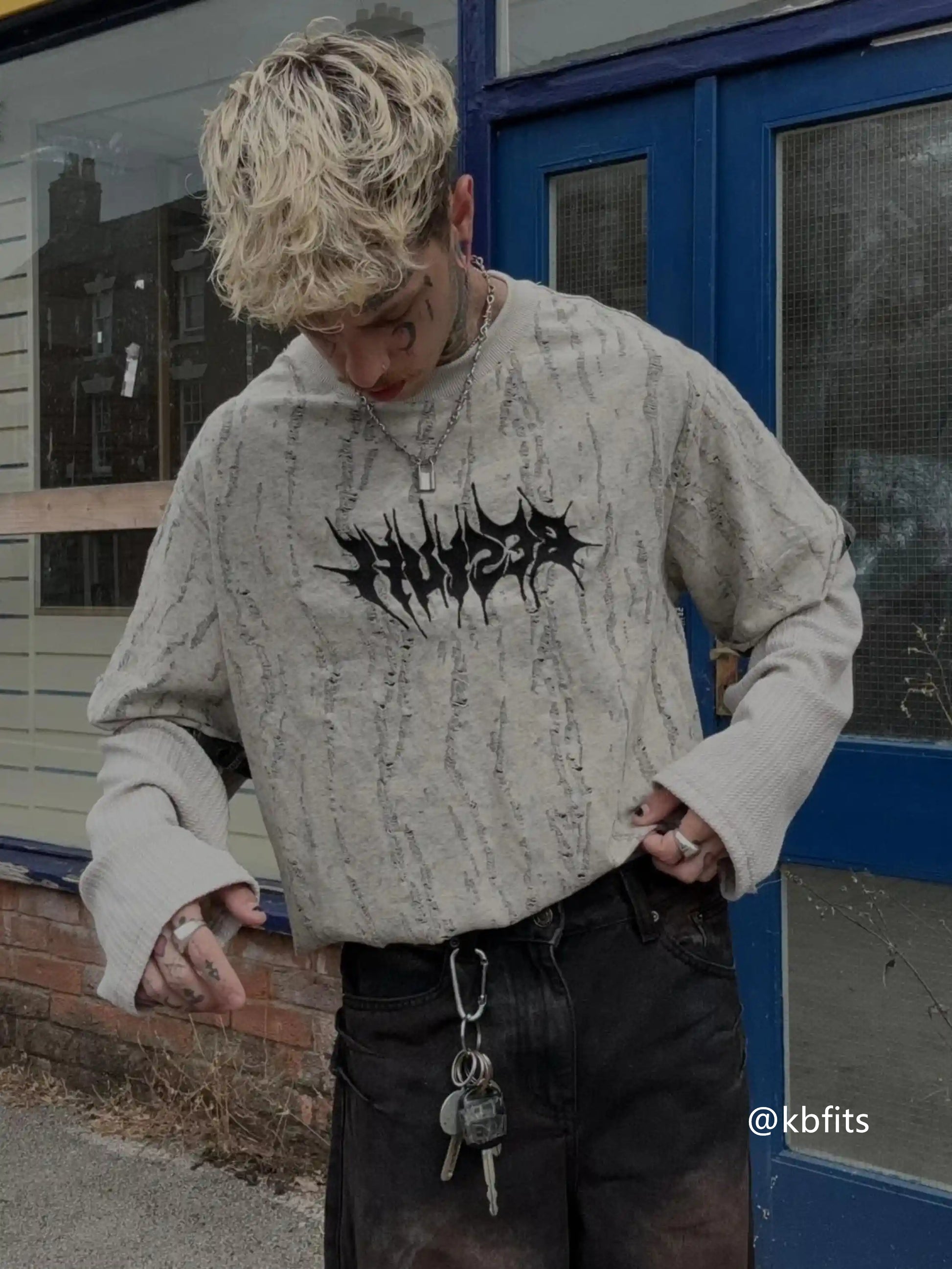 Disguisen Fake Two-piece Distressed Textured Woolen T-shirt-0007