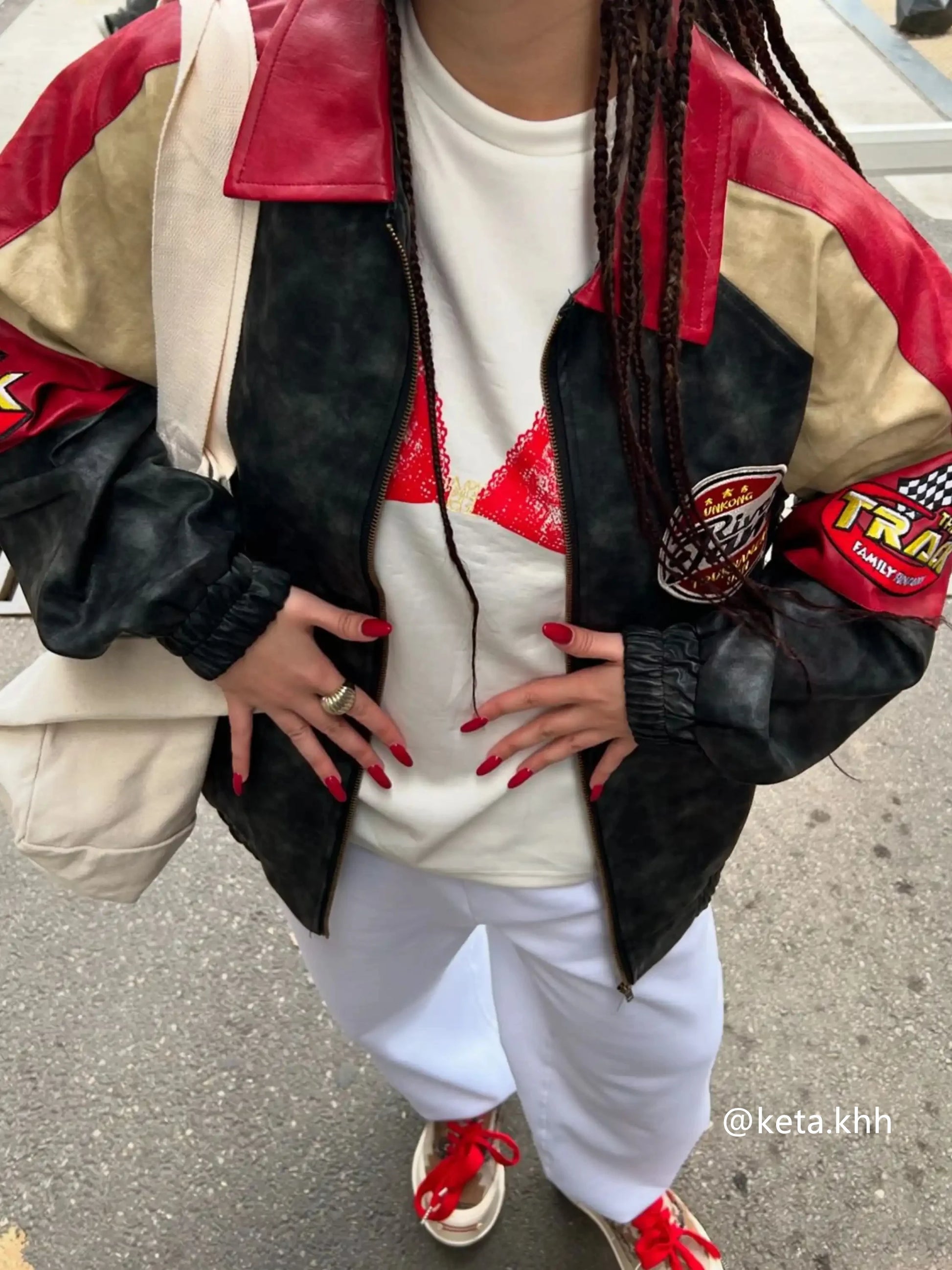 Disguisen American Retro Contrast Color Pu Racing Jacket