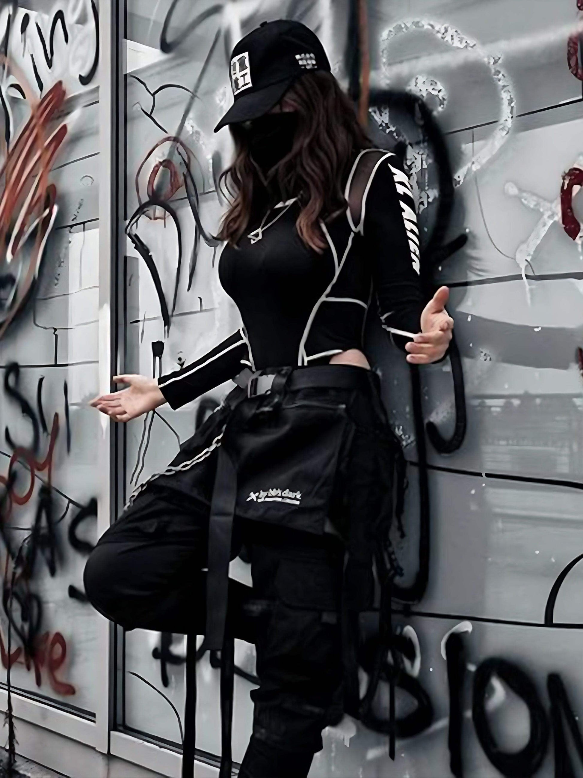 Disguisen Mesh Patchwork Half Turtleneck Long Sleeve Bodysuit